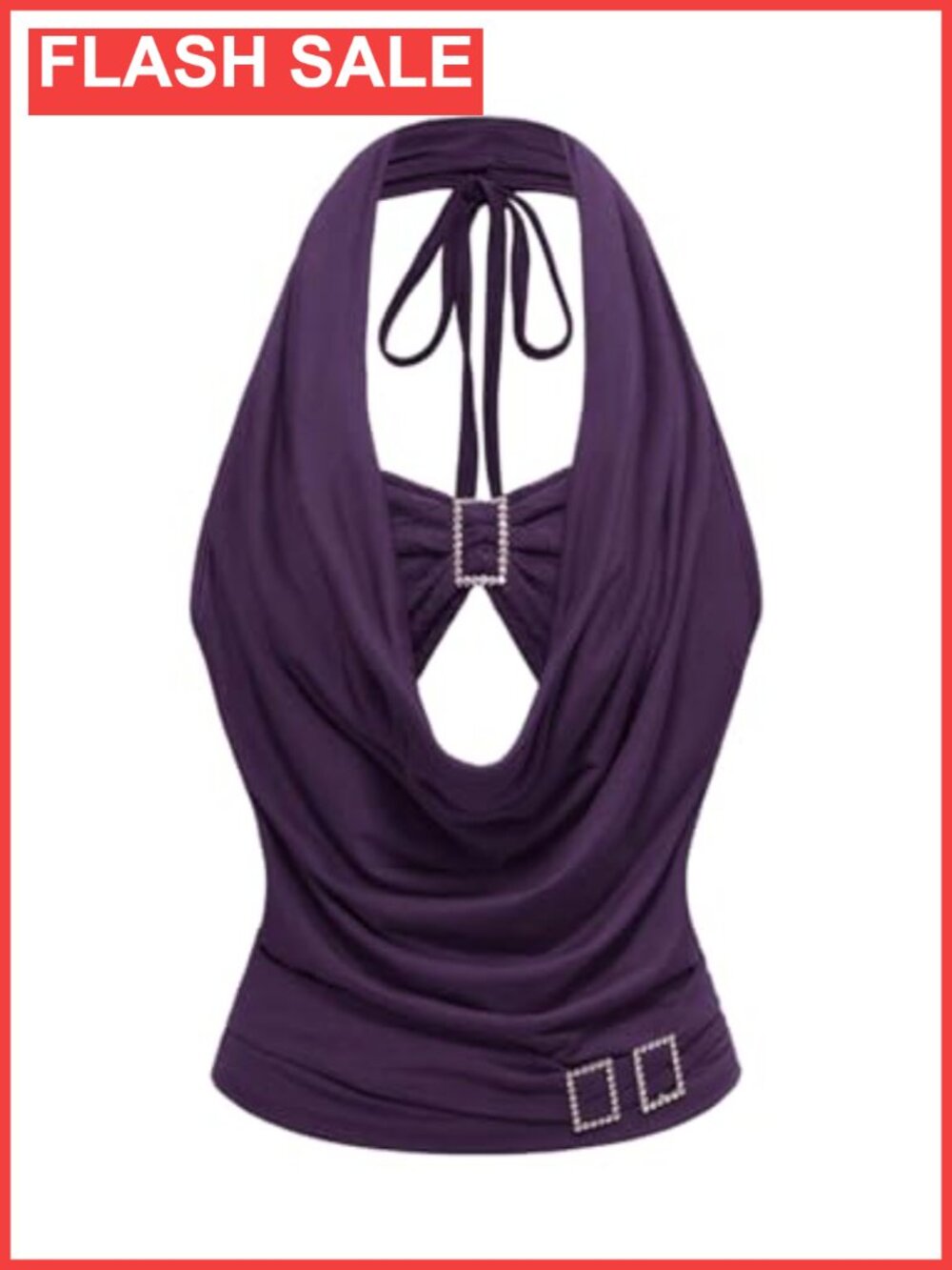 Y2K Halter Top Draped Ruched Backless Club Rave Top Slim Fit